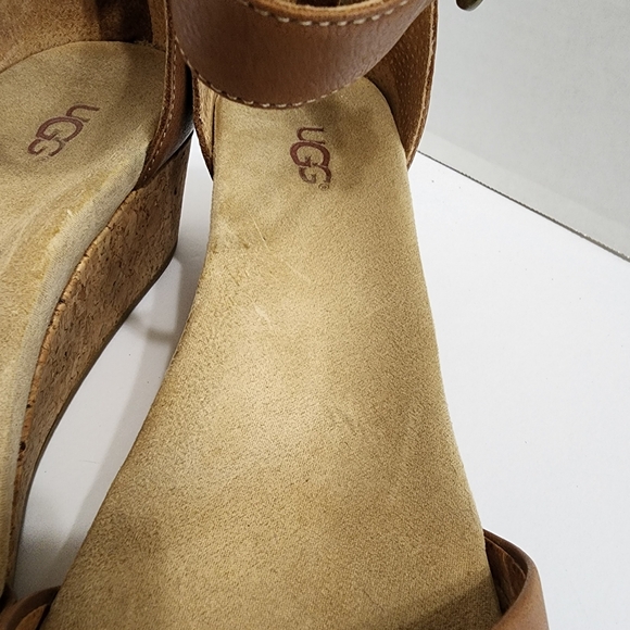 UGG Zoe II Wedge Sandals Leather Cork Ankle Strap Brown Boho 7.5 - Picture 9 of 14